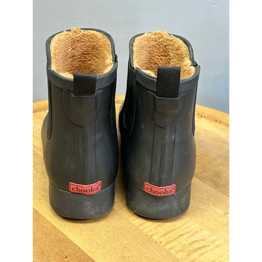 Chooka Rain Boot‎ Women 7 Black Delridge Chelsea Waterproof Faux Fur Lined Matte